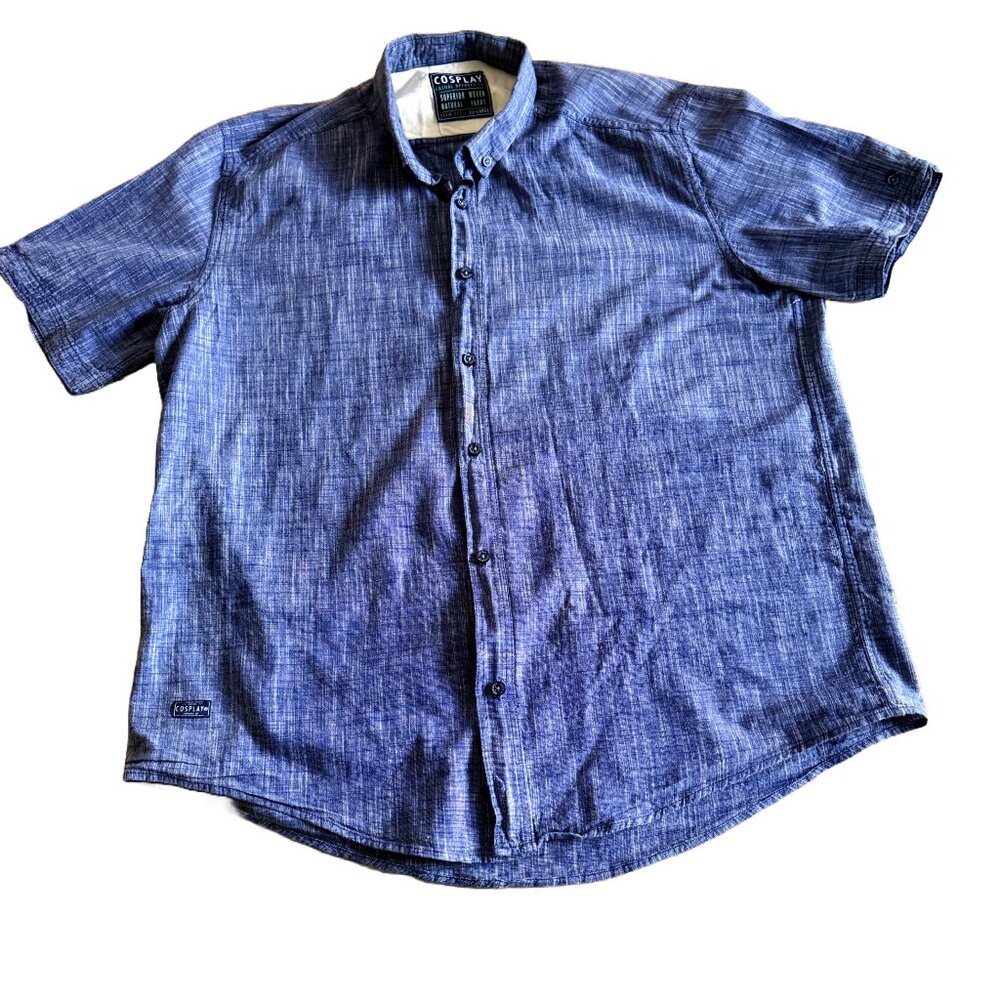 Cosplay Men's XXL Slim Fit Blue Short Sleeve Button Down Shirt